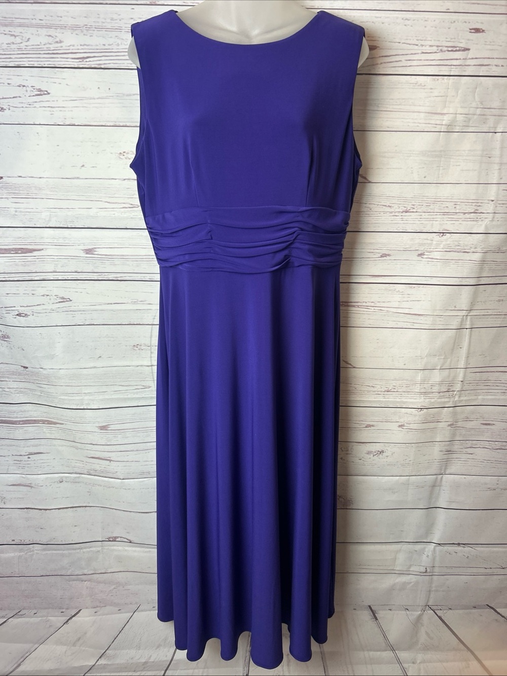 Coldwater Creek Sleeveless Formal Purple Knit dress Ruched Waist Sz 16 Petite